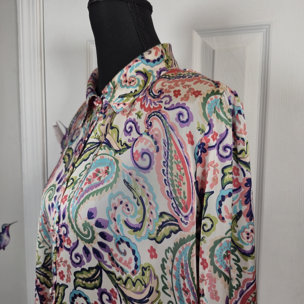 Haver London Paisley Button Down Blouse Long Sleeve XL Boho - Picture 6 of 8